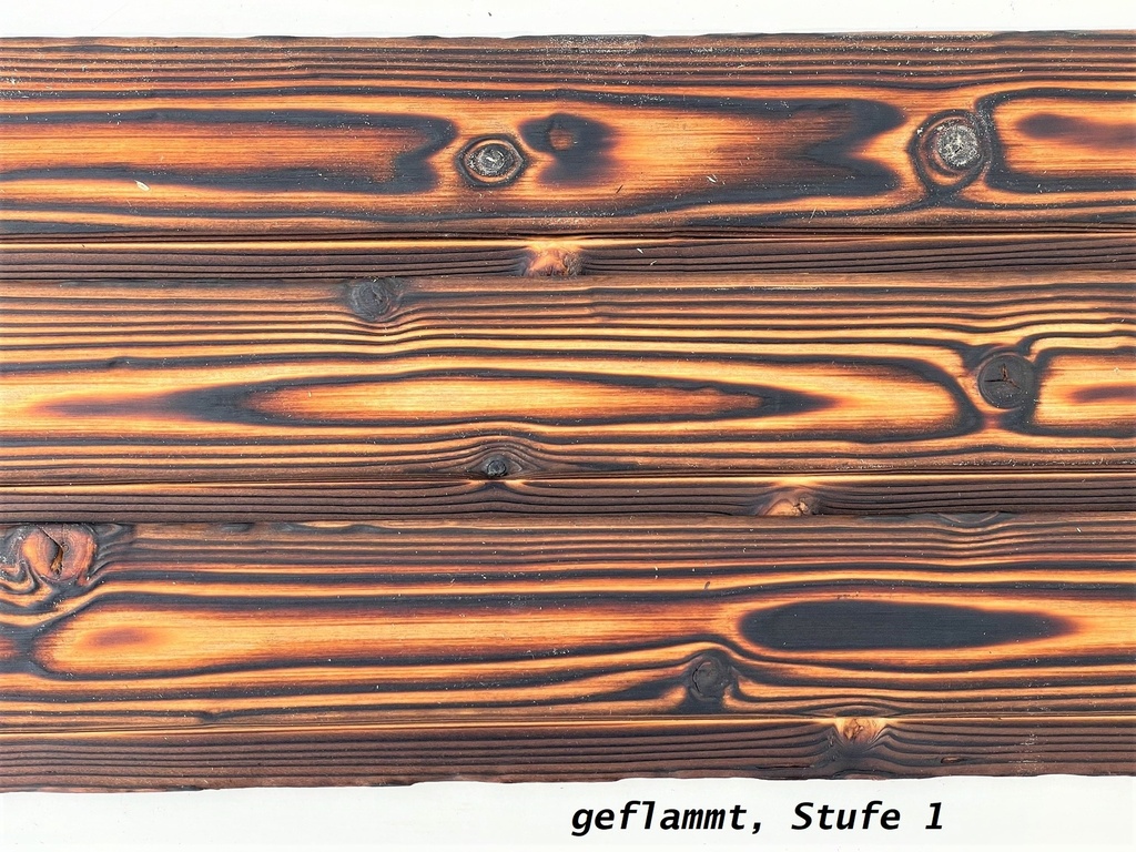 Geflammtes Profilholz 20 x 95 mm geflammt Stufe 1 gebürstet nordische Fichte (Tanne)
