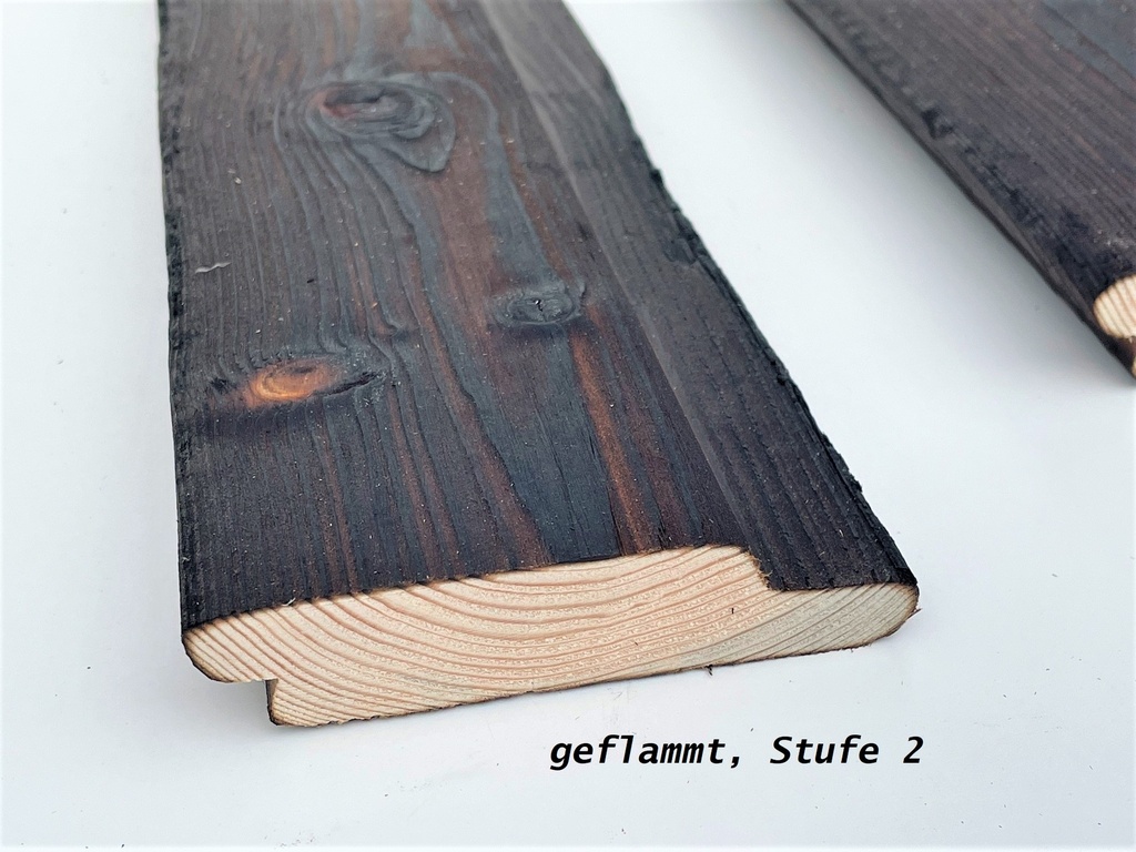 Geflammtes Profilholz 20 x 95 mm geflammt Stufe 2 nicht gebürstet nordische Fichte (Tanne)
