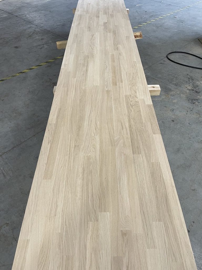 Leimholzplatte 26 x 800 x 4200 mm keilgezinkte Lamellen Eiche - Sortierung: AB