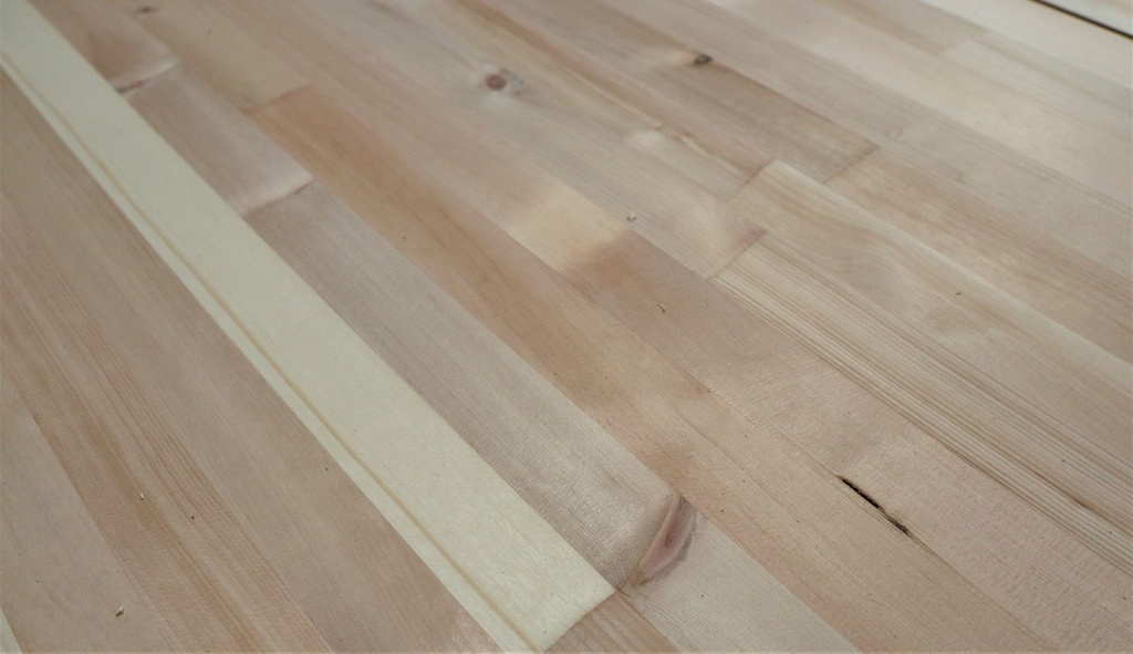 Leimholzplatte 20 x 600 x 3000 mm keilgezinkte Lamellen sibirische Lärche - Sortierung: AB